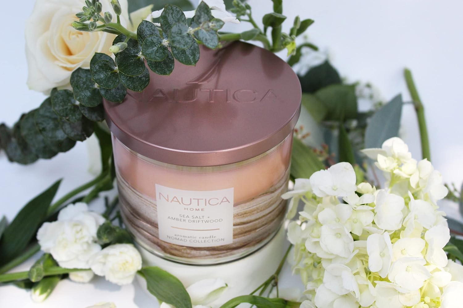 Nautica Candle Scented Candles, Sea Salt + Amber Driftwood Soy Candle Large