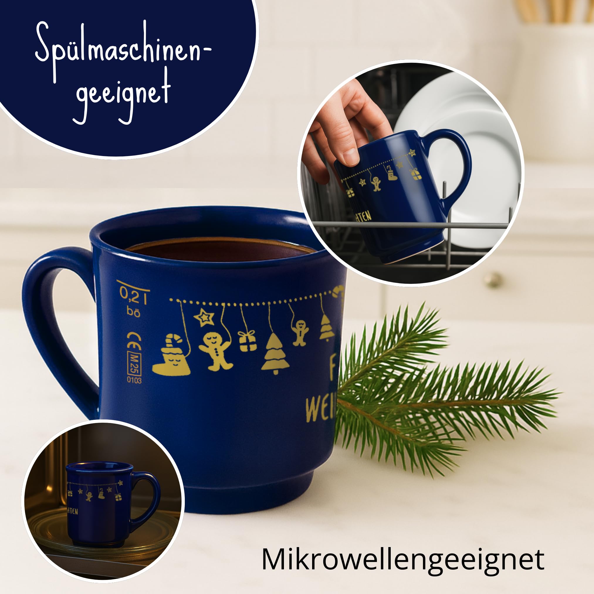 12 Glühweintassen 0,2L Blau mit Henkel Keramik Set