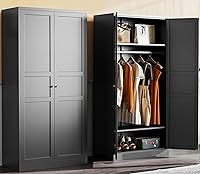 SISESOL 72" Black Metal Wardrobe Armoire with Hanging Rod, Adjustable Shelves & Magnetic Doors - Durable Clothing Storage Cabinet for Bedroom Laundry
