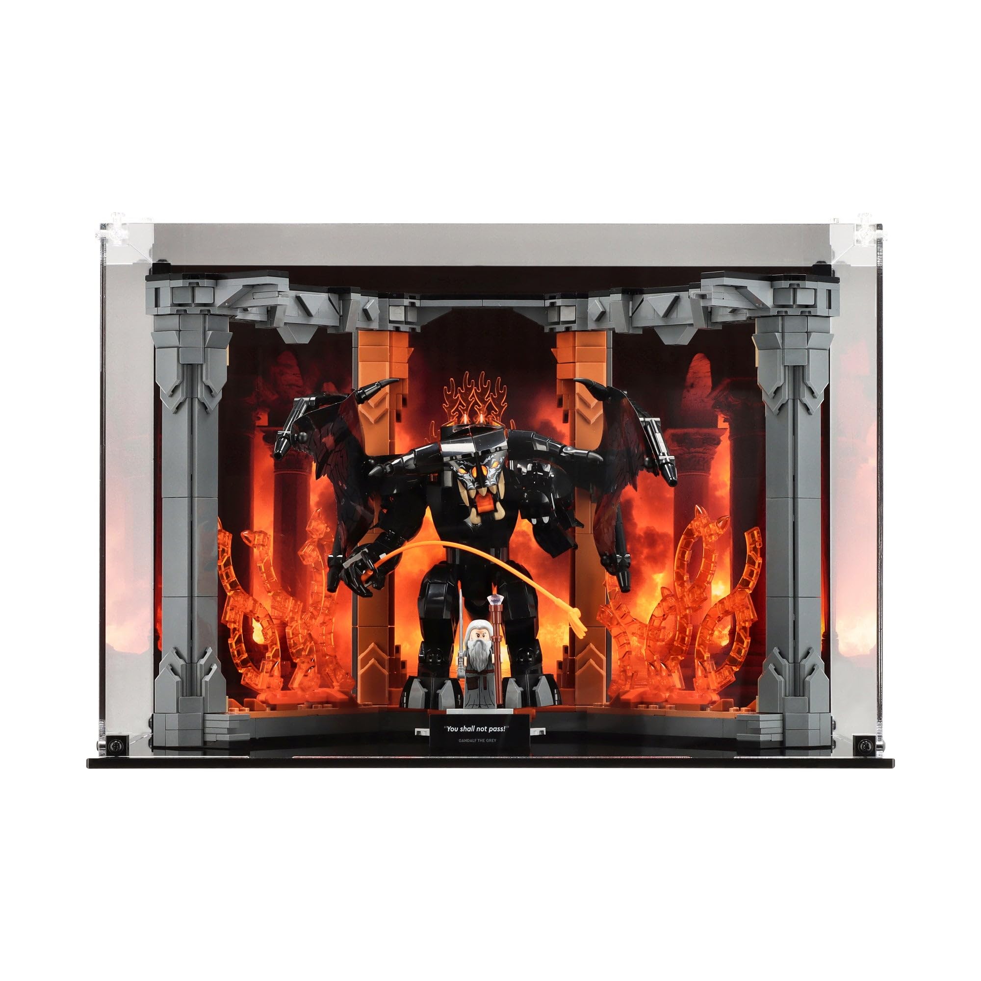 Plexico Light/Black Display Case Compatible With Lego 10367 The Lord Of The Rings: Balrog Book Nook - (Printed 1 Back Panel)