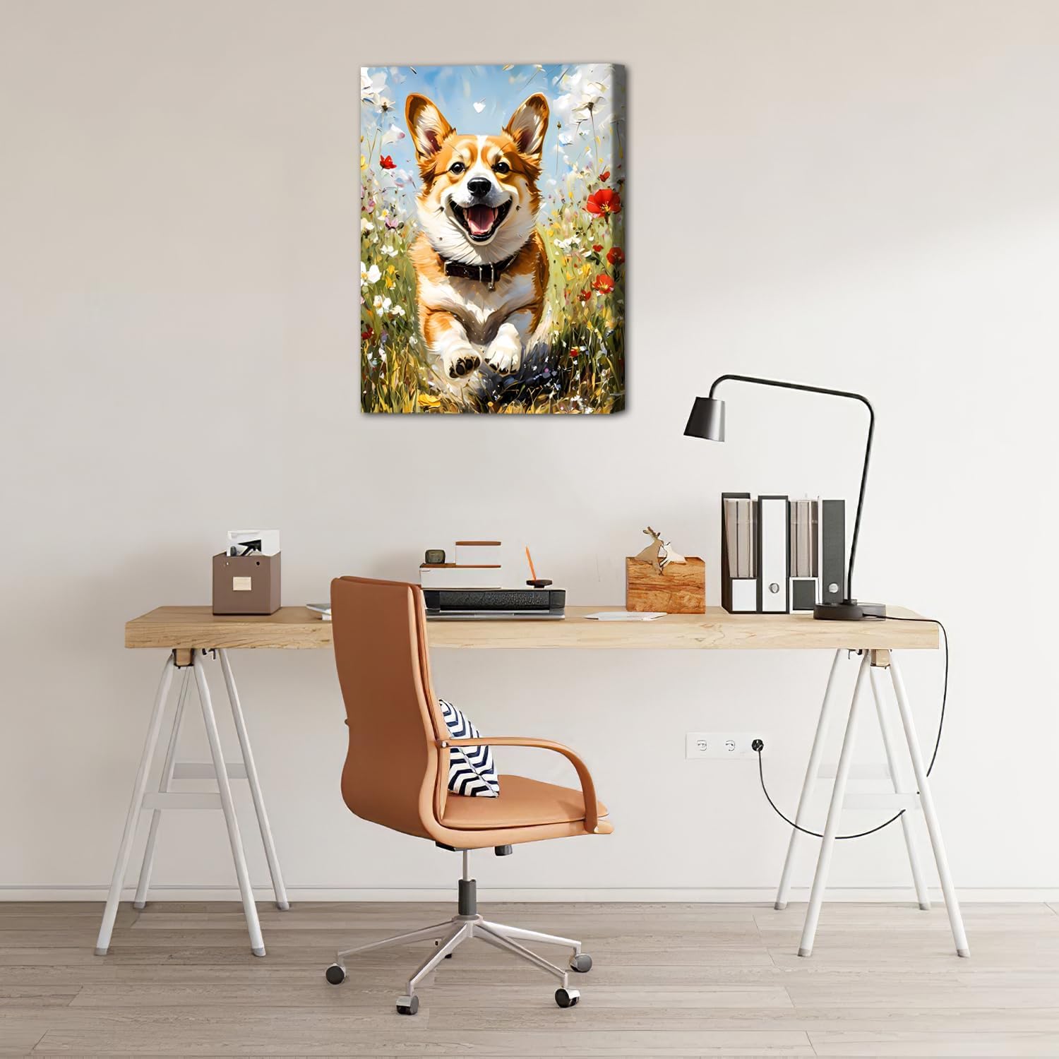 Framed Corgi Wall Art Funny Dog Canvas Wall Decor 12x16inch image 2
