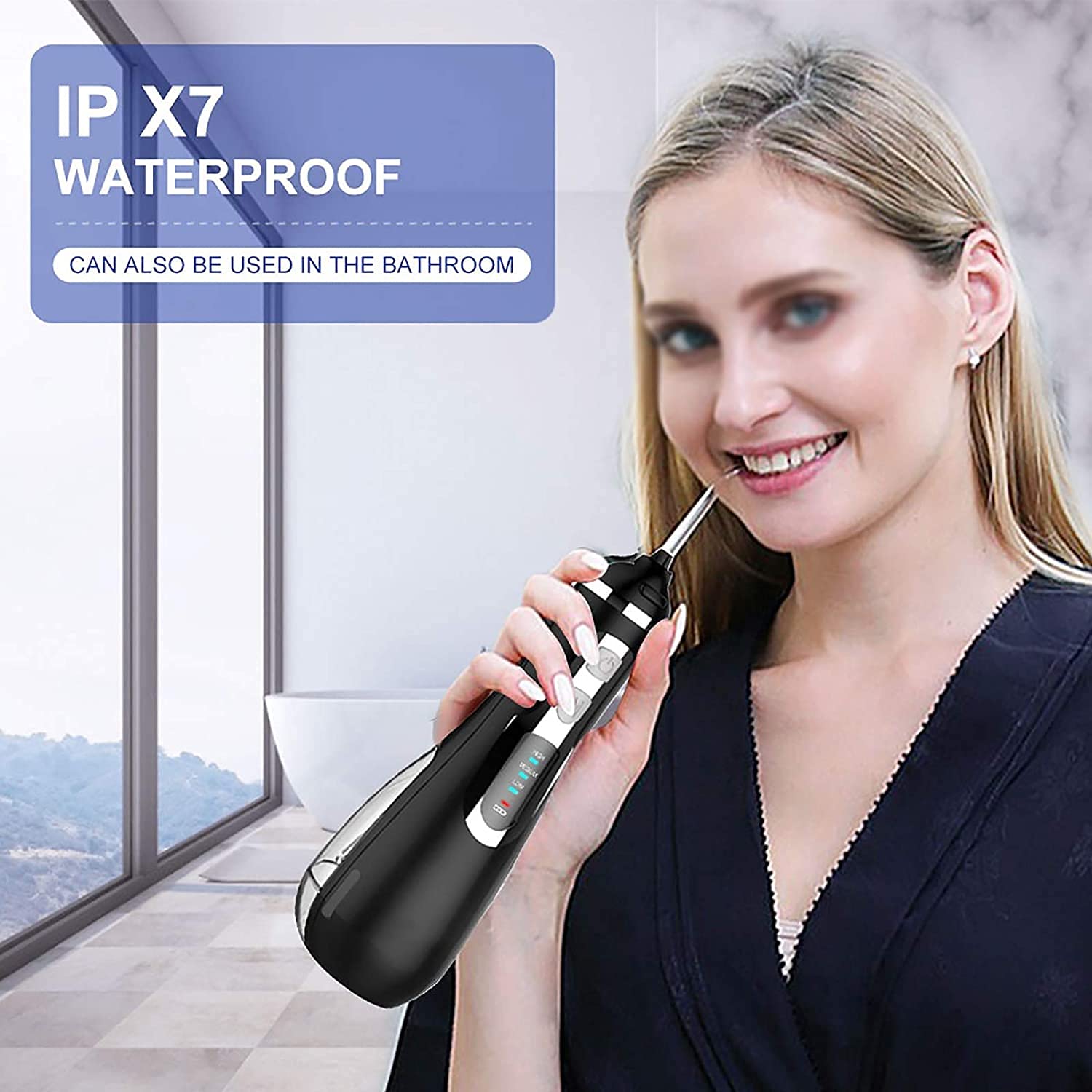 Irrigatore orale portatile del flosser dell'acqua con 3 modalità, 4 punte del jet sostituibili, detergente for i denti impermeabili ricaricabili for la casa e il viaggio -200ml serbatoio staccabi