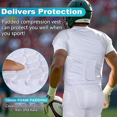 Miniatura 5 de TUOY - Camisa de compresión acolchada para hombre, protector de pecho para fútbol, paintball y béisbol