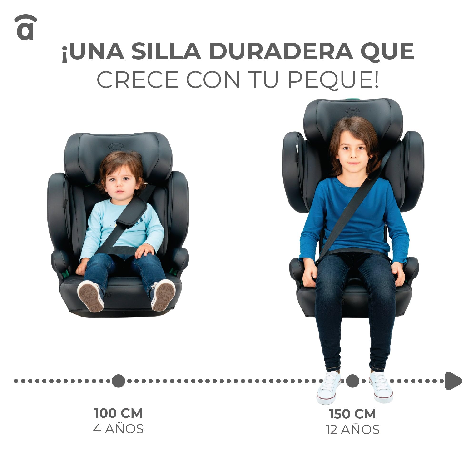 Silla de coche i-Size Isofix 100-150 cm, Homologada ECE R129, protección lateral y cervical, reposacabezas 21 cm, respaldo plegable, alas abatibles, Poe Fix Gris Asalvo