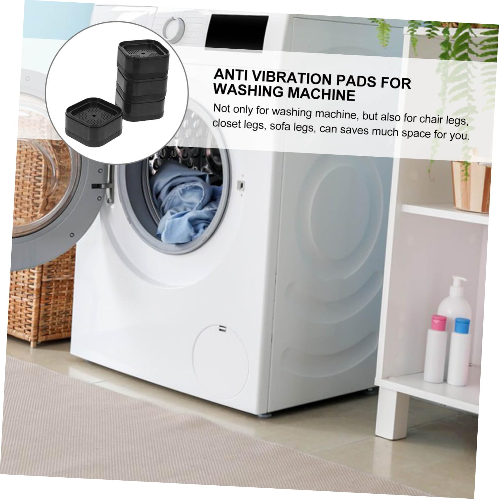 JEWEDECO -Vibration Washing Machine Pads 4 Pack Non-Skid Stabilizer Pads for Laundry Appliances Pp Easy to Install