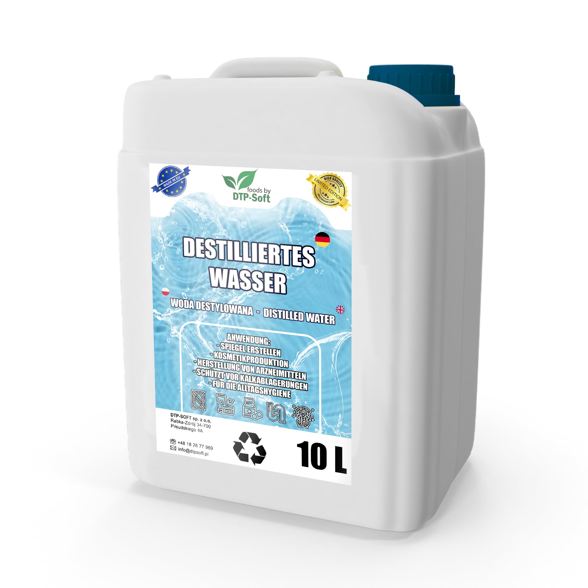 Agua destilada 100% pura 20L | Agua desmineralizada 2x10L – agua destilada apta para plancha, humidificador, baterías y mucho más