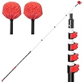 6-24 FT Cobweb Duster with Extension Pole, 30 FT High Reach Spider Web Brush with Telescopic Pole, Extendable Duster with 2 Outdoor Cobweb Brushes, Duster for High Ceiling