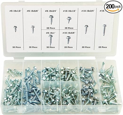 200 Piece Self-drilling Screw Assortment