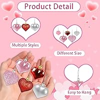 Vista 5 de 48 adornos de corazón para decoraciones del día de San Valentín, 2 tamaños de adornos en forma de corazón para árbol de Navidad de San Valentín