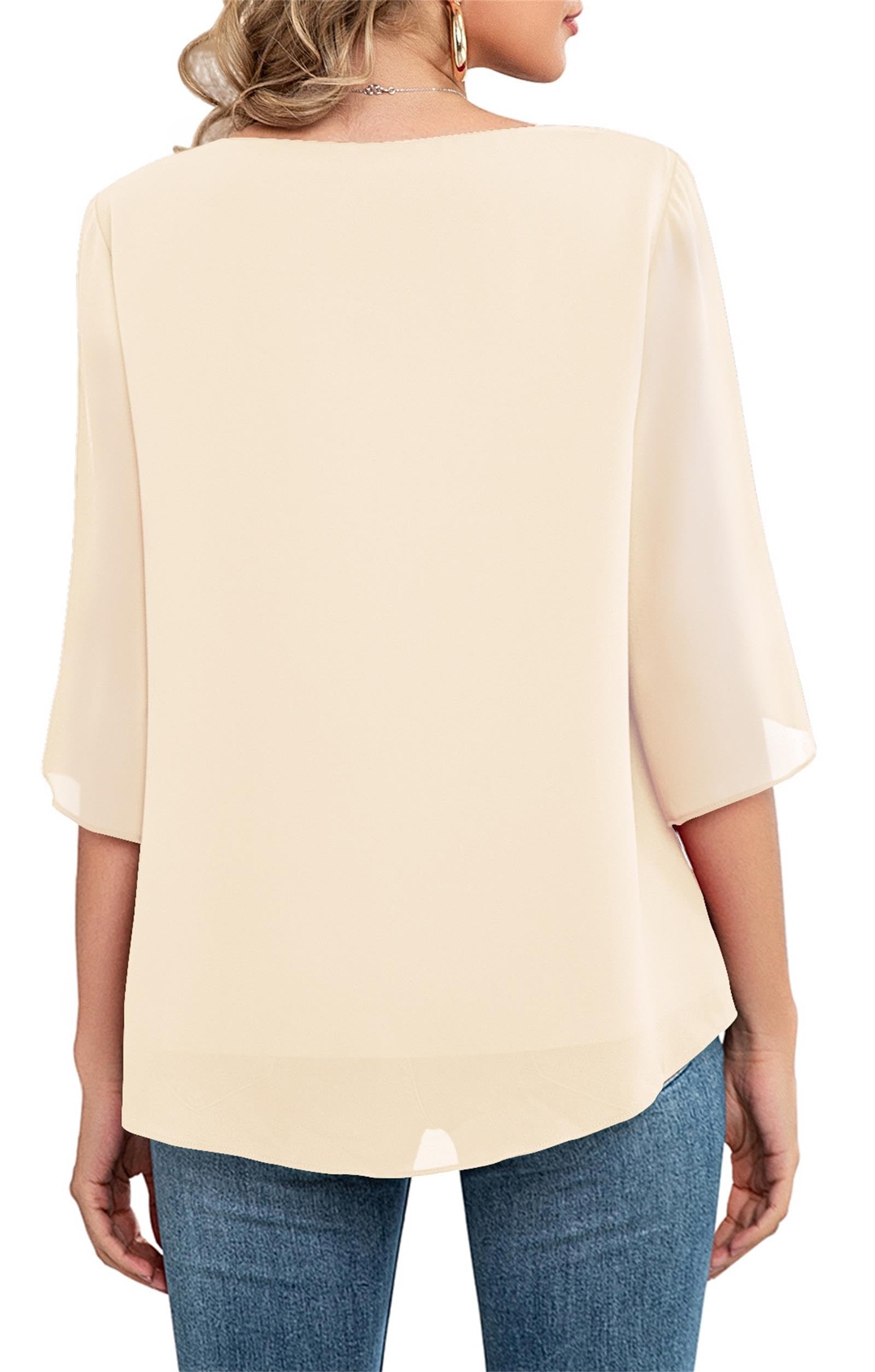 Neineiwu Camicetta da donna in chiffon, casual, con collo rotondo, maniche a 3/4, in rete