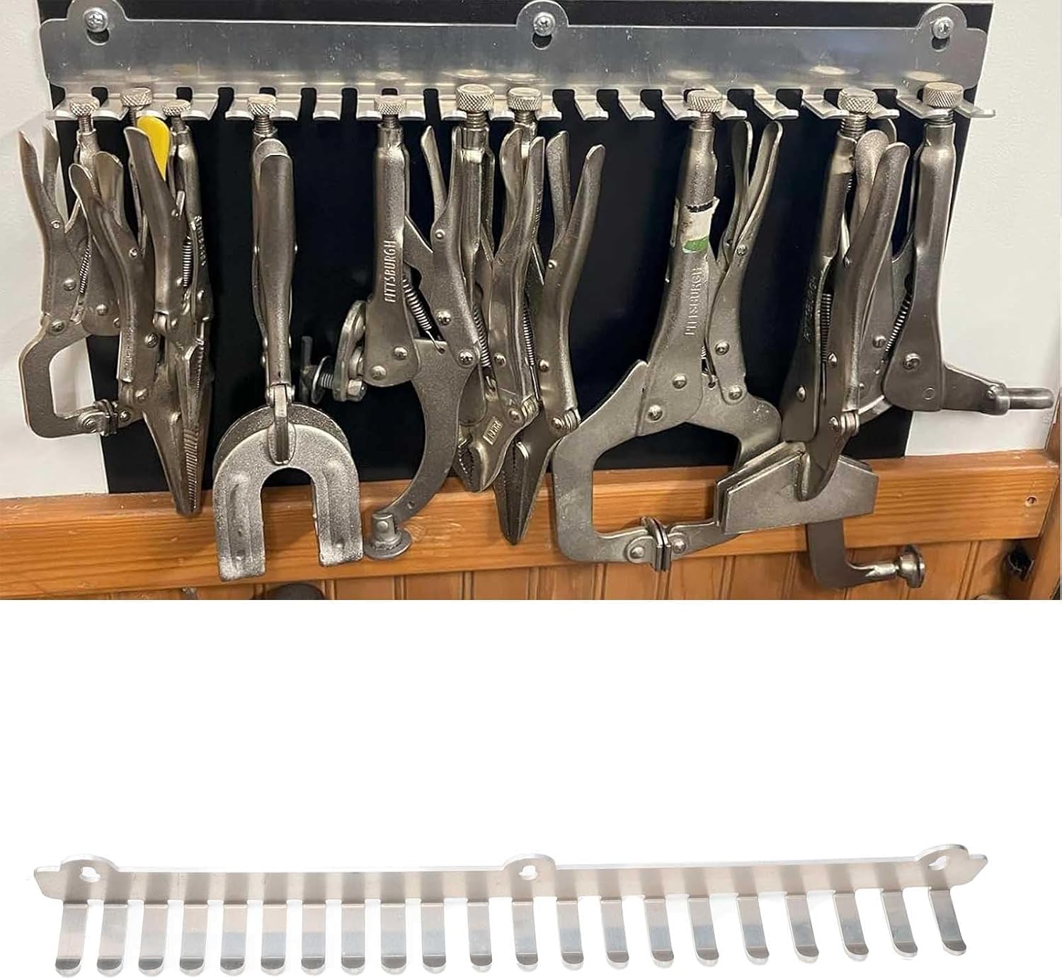 18" Vise Grip Tool Holder Rack Aluminum Wall Mount Organizer with 20 Slots for Multiple Sizes Locking Pliers, Garage Workshop Storage