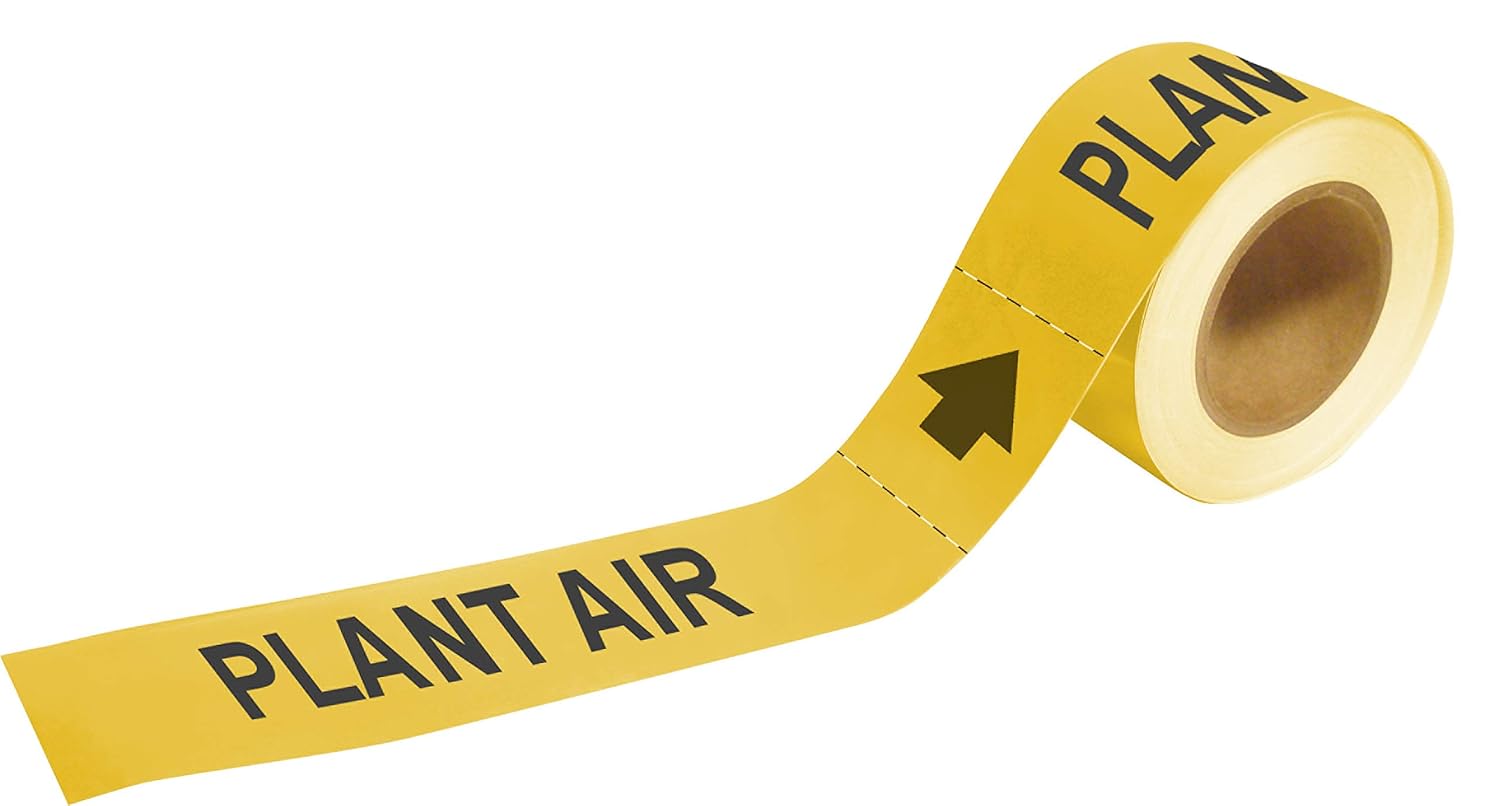 Brady 20455 Economy Pipe Markers-to-Go, B-736, 1" Height X 8" Width, Black On Yellow Self-Sticking - Plastic Film, Legend "Plant Air"