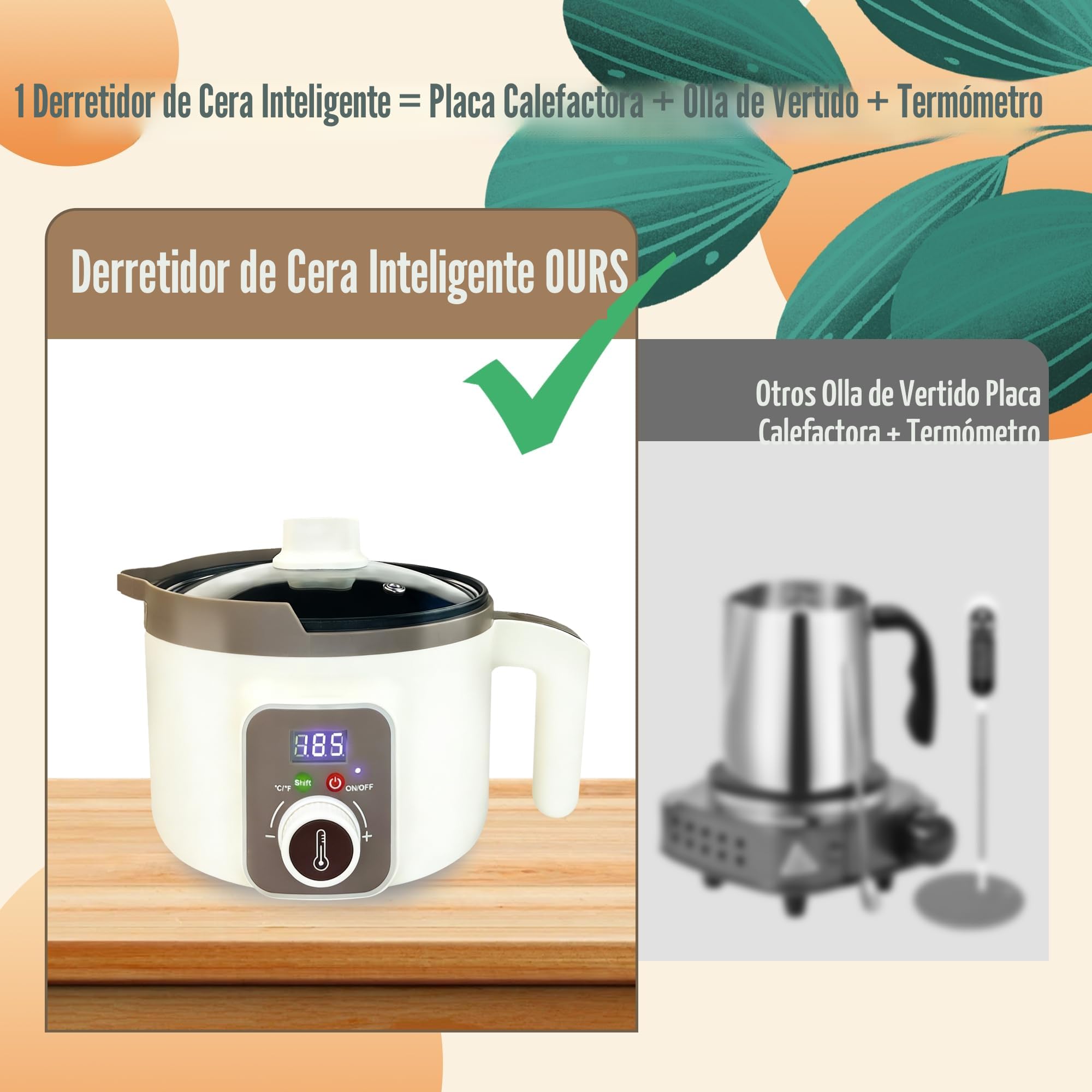 Olla de fusión de vela digital con pantalla de temperatura, inteligente derretidor de cera para velas, no pegajosa y fácil de limpiar, fundidor eléctrico cera para velas DIY