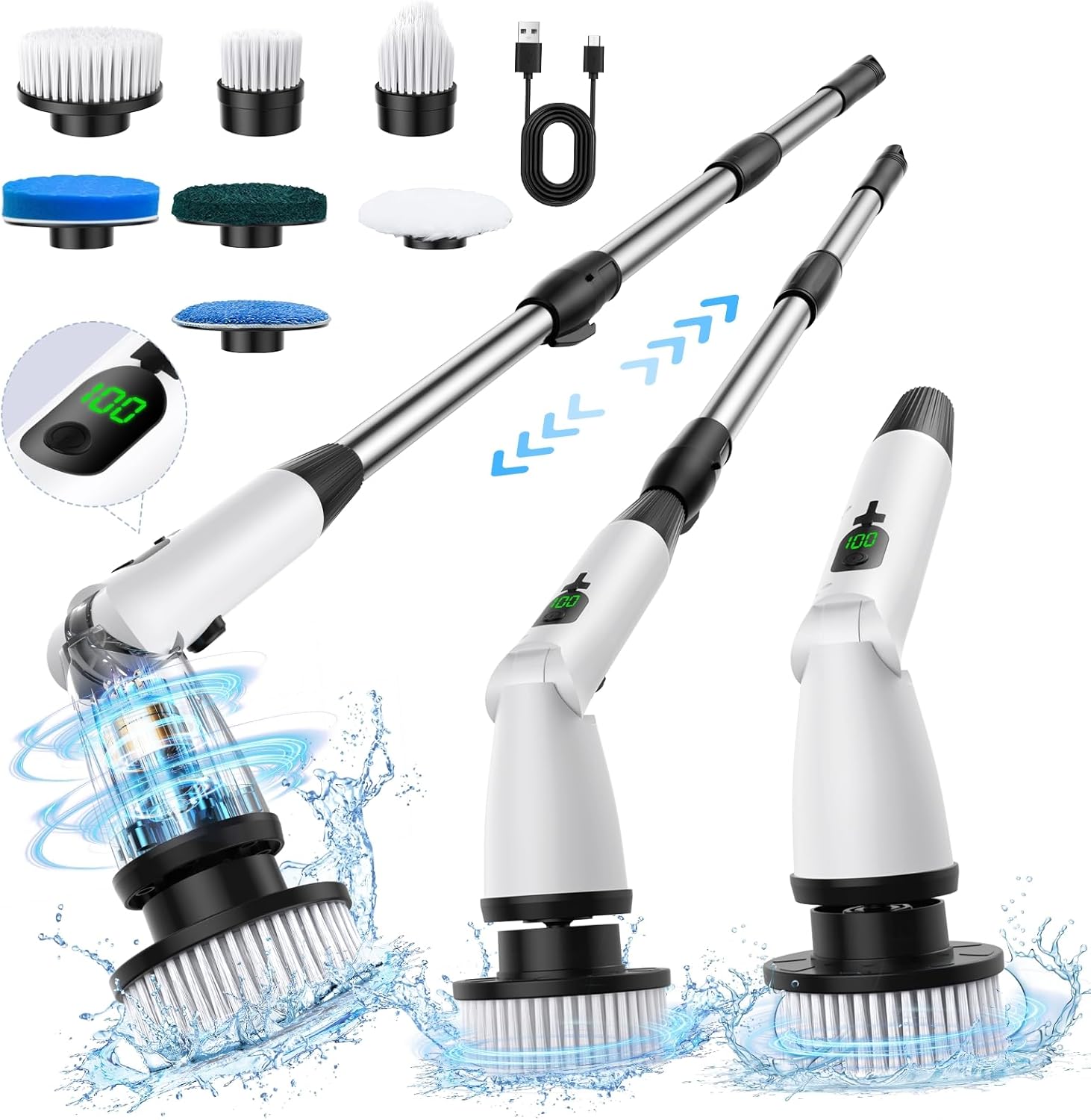 Electric Spin Scrubber with 7 Replaceable Brush Heads 3 Adjustable Angle Waterproof LED Display Cordless Cleaning Brush Supplies Bathroom Cleaner Set Long Handle Power Scrubber for Shower Floor Tub Electric Spin Scrubber with 7 Replaceable Brush Heads 3 Adjustable Angle Waterproof LED Display Cordless Cleaning Brush Supplies Bathroom Cleaner Set Long Handle Power Scrubber for Shower Floor Tub
