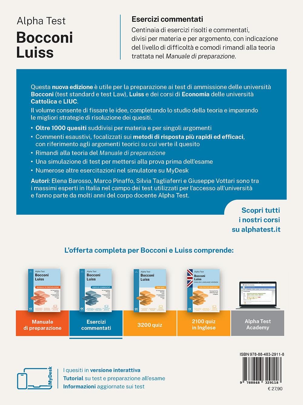 Alpha Test Bocconi Luiss 2026-2027. Esercizi commentati. Per test di Economia. Con simulatore online