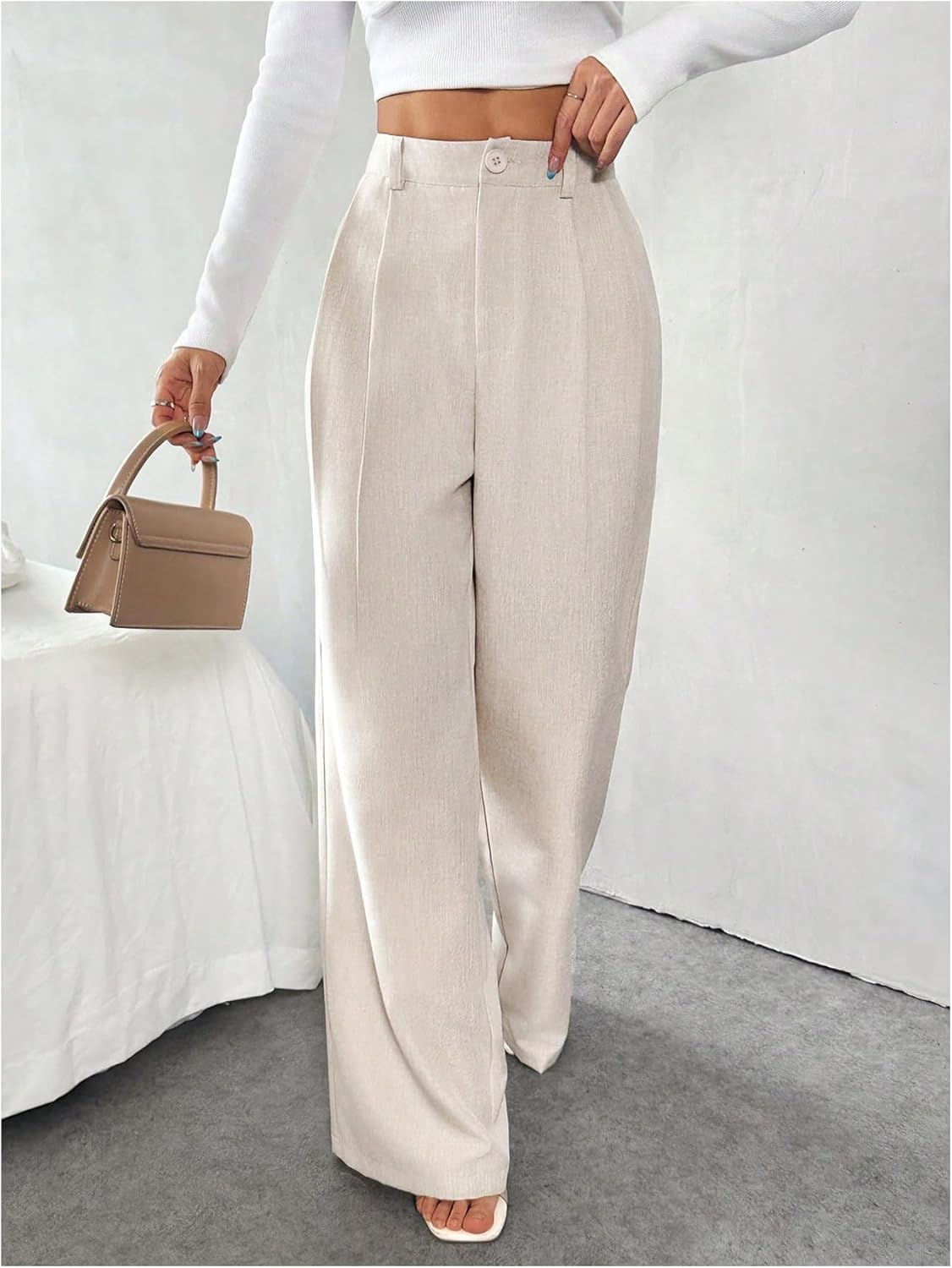 SOLY HUX Women's Wide Leg Dress Pants High Waisted Pleated Loose Work Office Trousers