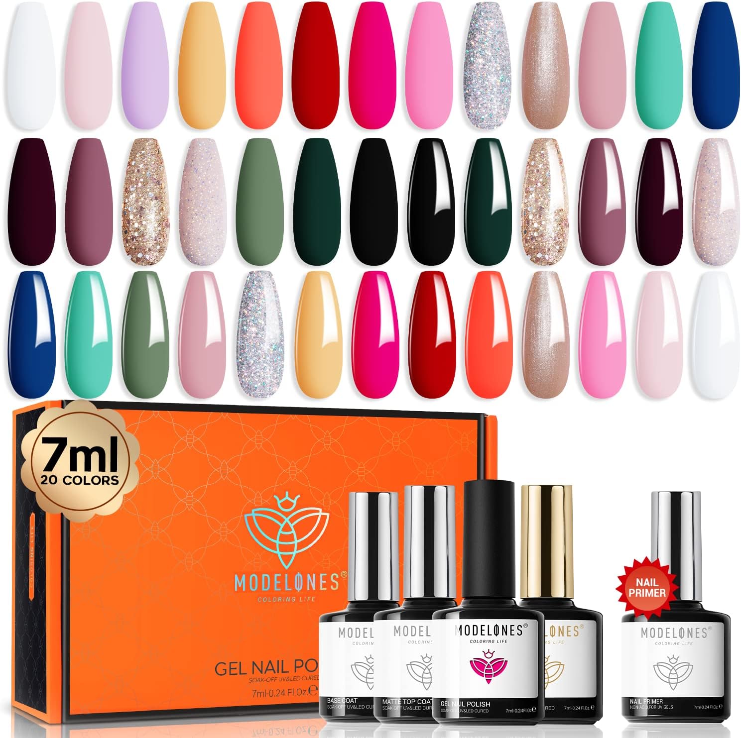 MODELONES Nagellack Set – 6 Farben Blau & Glitter, Schnell Trocknend, Langanhaltend, Ohne UV-Lampe