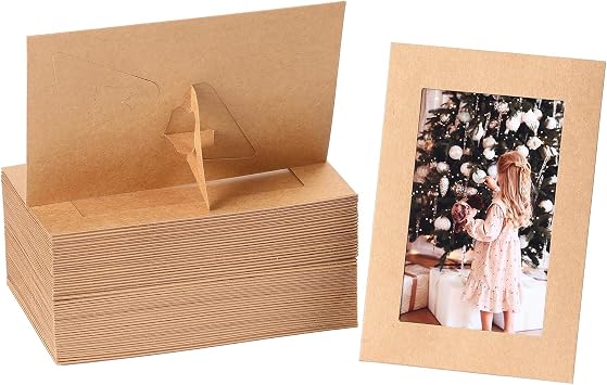 Meonua 100 Pcs 4x6 Inch khaki Cardboard Photo Frames with Easel Stand - Bulk Graduation, Kids Art, Wedding Photo Display for DIY Crafts, Classroom Collage