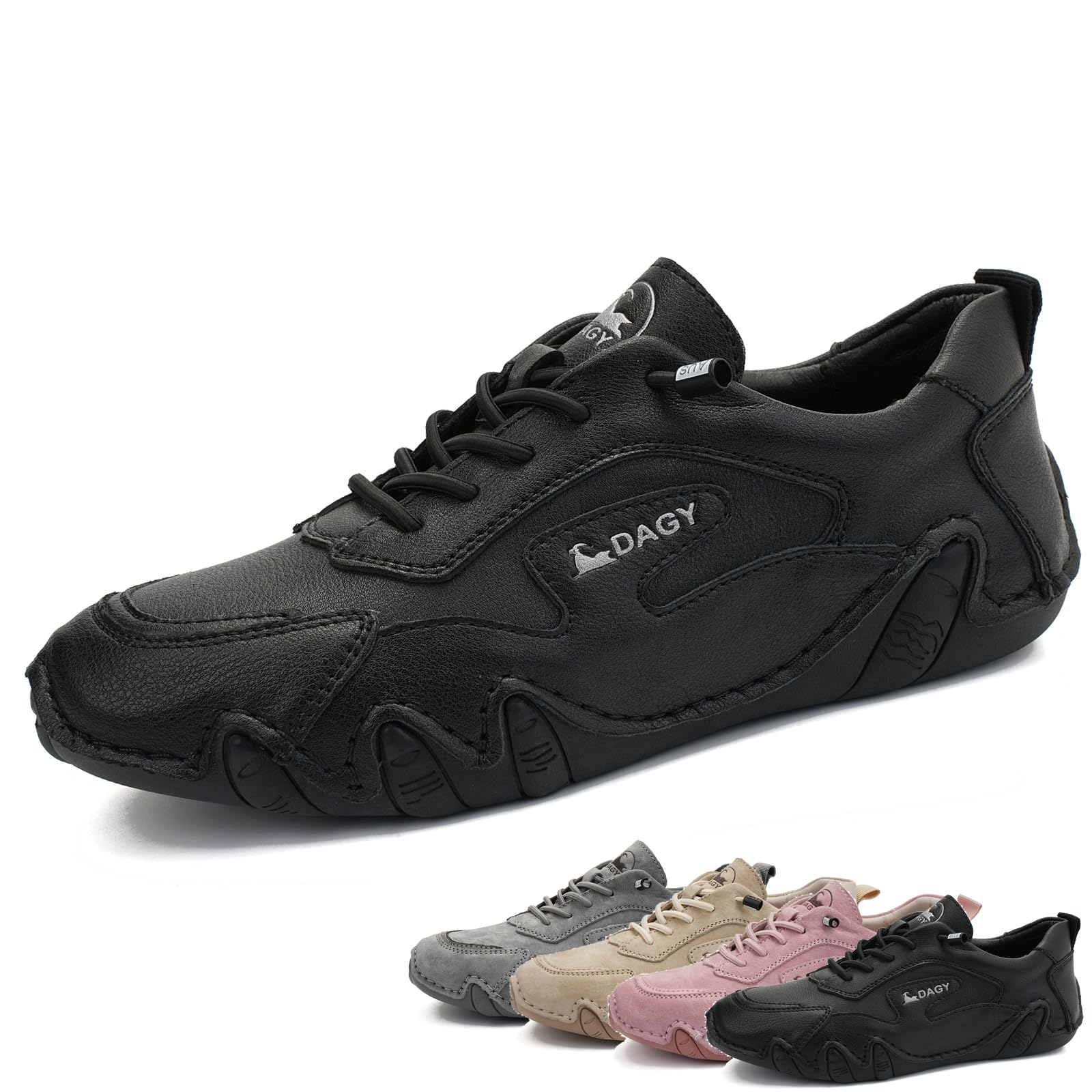 Women's Leather Vintage Trail Shoes for Hiking Sports Walking Shoes Outdoors Slip On Non-Slip Fashion Sneakers Comfort Soft Lightweight Driving Shoes (Black,7.5)