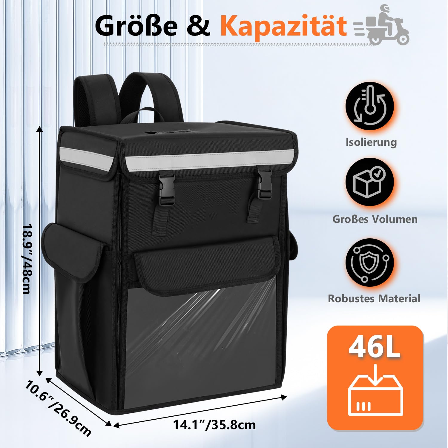 Pizza-Liefertasche, Isolierte Essensliefer-Tasche, isolierter Rucksack mit herausnehmbarer Trennwand, Pizza-Liefertasche mit vollständigem Öffnungsdesign für Fahrrad, Uber Eats, DoorDash & Grubhub