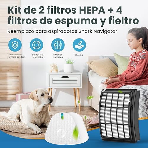 Miniatura 7 de Paquete de 2 + 4 filtros para Shark Vacuum Navigator Lift Away Filtro de repuesto ZU503AMZ NV350 NV351 NV352 NV355 NV356E NV357 NV360 NV370 UV440