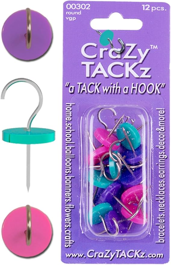 CraZy TACKz 2 in 1 Push Pin Hook Thumb Tacks New Invention Hang 100's of Items