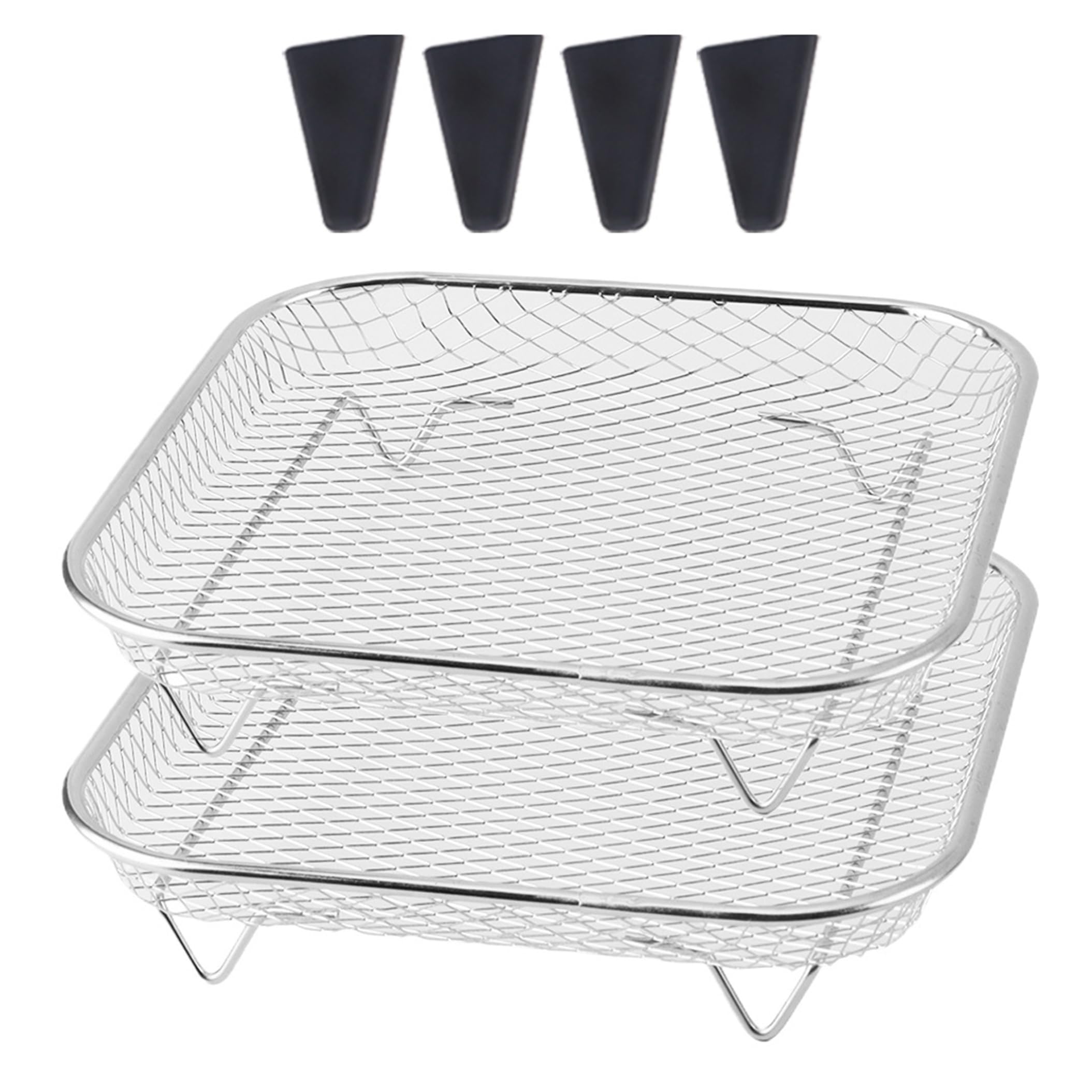 Wilafury 2Pcs Square Air Fryer Rack, Stainless Steel Stackable Air Fryer Basket with Support Feet, Compatible with Oven Silver