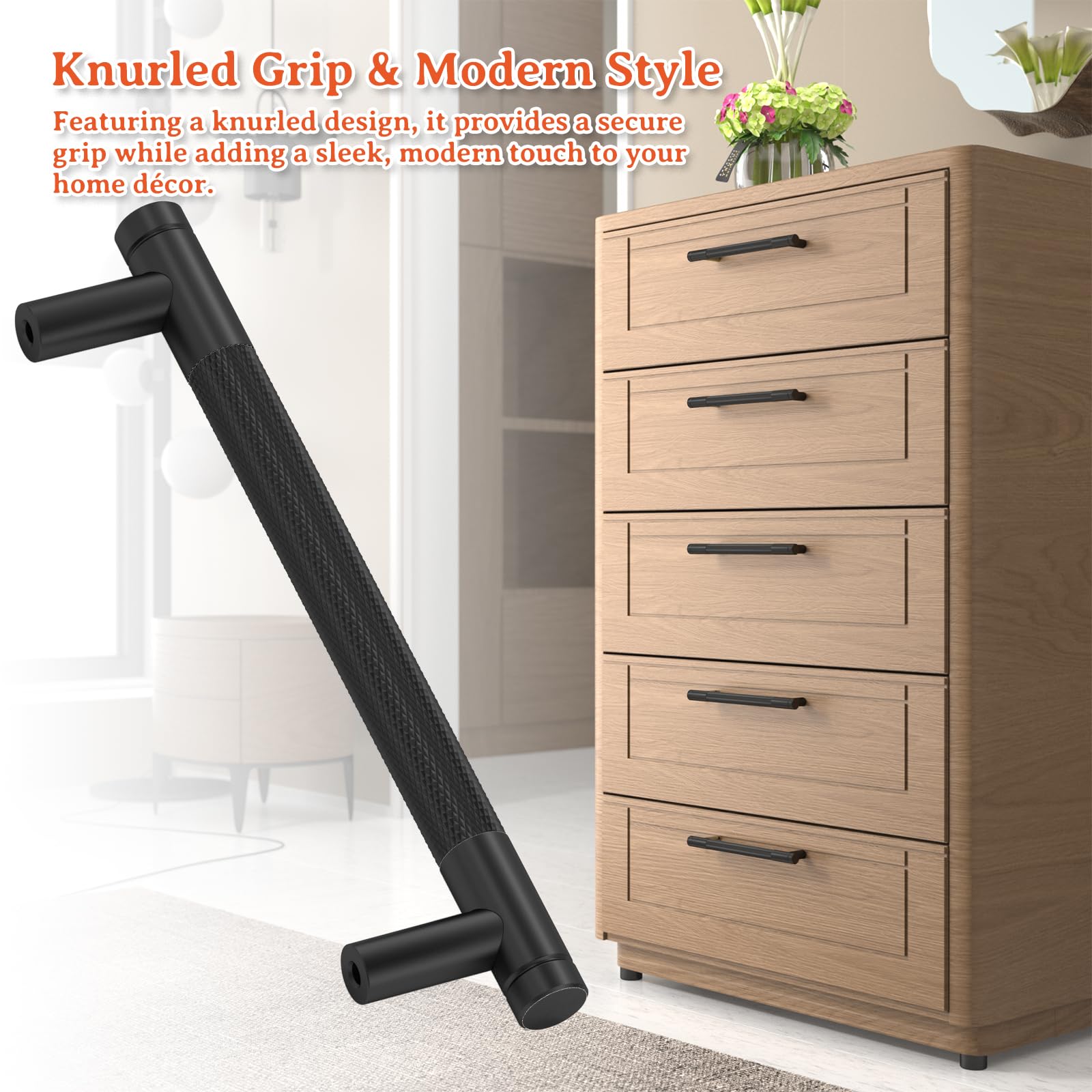 FURNIWARE 10 Pack Matt Black Knurled Cabinet Handles, 128mm(5 Inch) Hole Center - Image 3