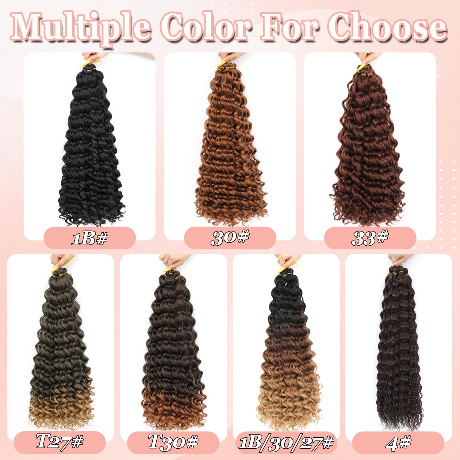 AMLUCKS 6pcs Deep Wave Braiding Hair for Black Women Girls Synthetic Ocean Wave Crochet Hair Extensions for Boho Braids (4#, 22inch-6) - Image 4