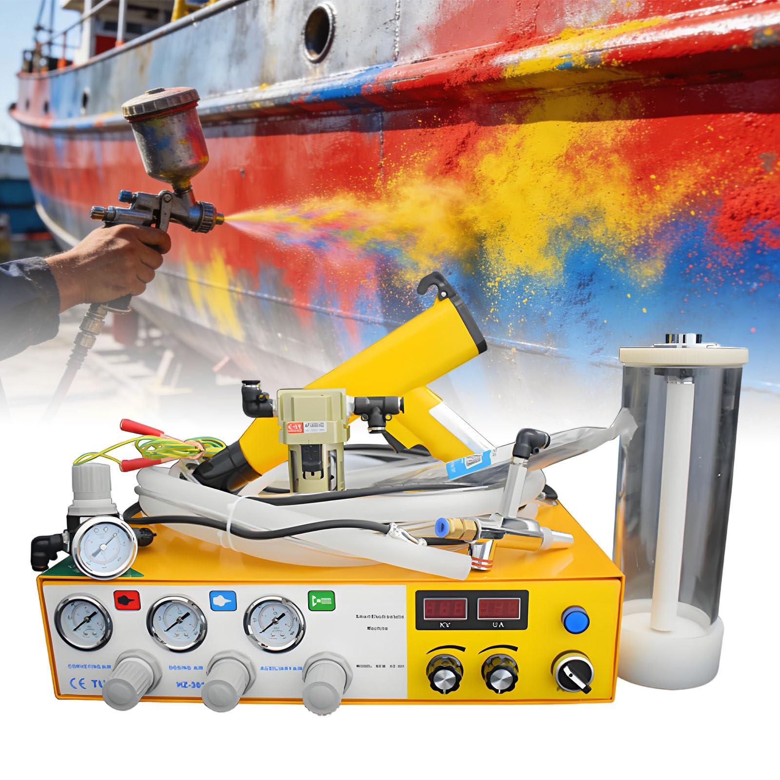 Ymnogjie Powder Coating Machine,Electrostatic Powder Sprayer Kits,with Dual Display,Spray Gun and Nozzles,Powder Coating Equipment for Home DIY and Commercial