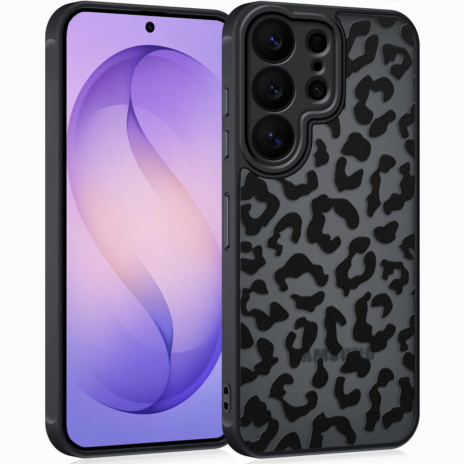 Coqinen Handyhülle für Samsung Galaxy S26 Ultra 5G Hülle, Matt Transluzente Case mit Stilvolle Leopard Muster, Silikon Aesthetic Schutzhülle mit Kratzfeste PC Rückseite + Stoßfest TPU Bumper - Schwarz