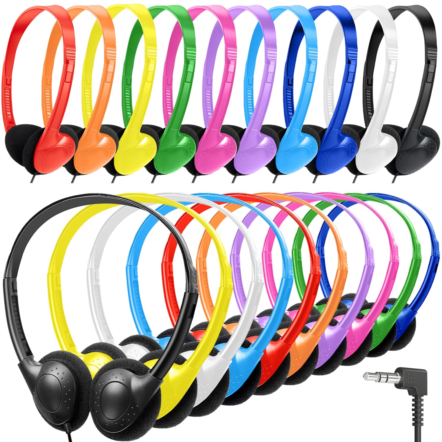 Cuffie per aule scolastiche, confezione da 25 pezzi, per bambini, studenti scolastici, all'ingrosso, resistenti, per bambini, ragazzi, ragazze, adolescenti, adulti (HTC002, multicolore)