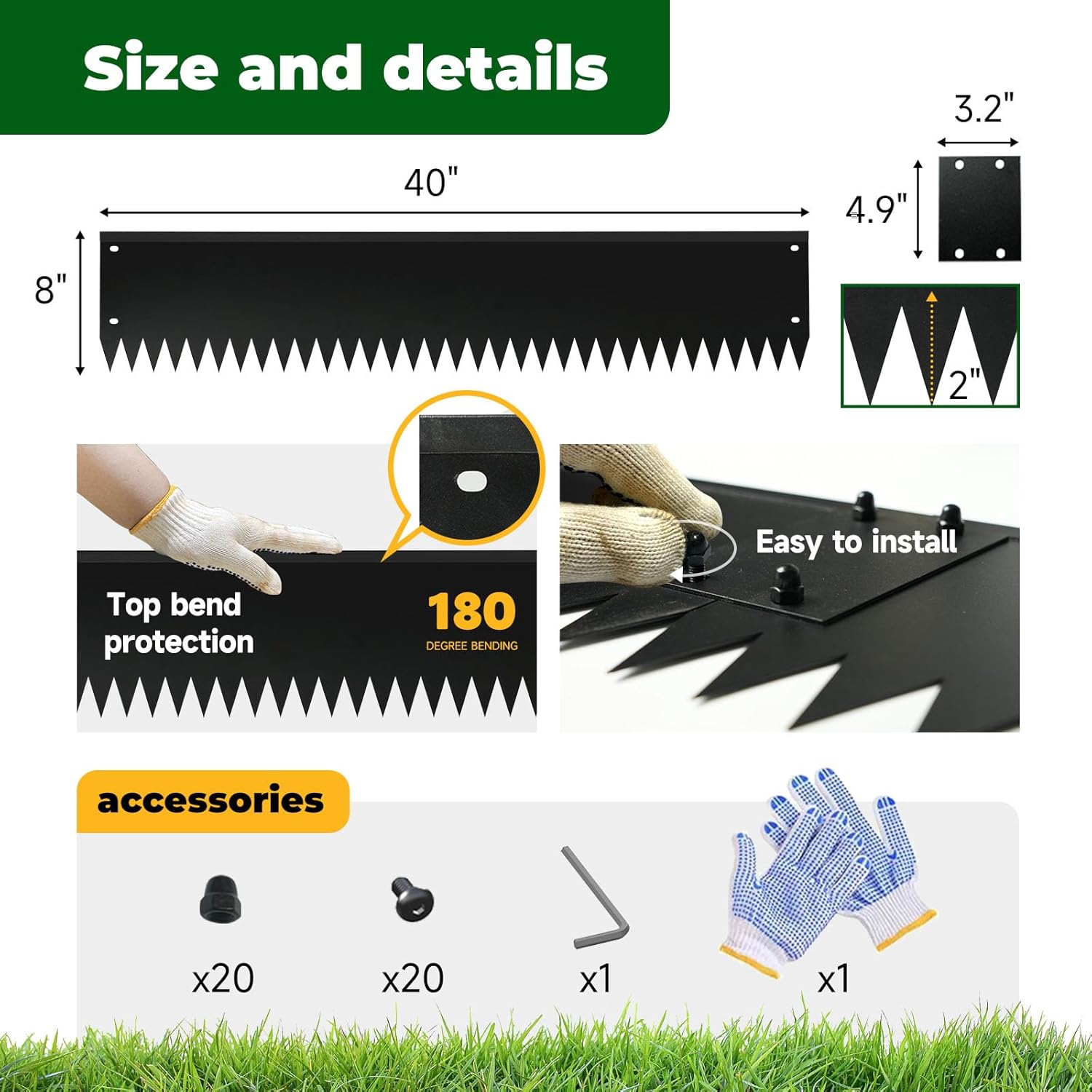 Steel Garden Edging with Top Bending Protection Metal Lanscape Edging Steel Lawn Edging 40 inch Strips, 8 inch Depth 180 Degree Bend for Garden,Lawn,Backyard, 6 Pack (8 inch-180 Degree Bend)