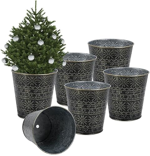 vensovo Macetas rústicas de metal de 6 pulgadas 6 macetas galvanizadas medianas beige con orificio de drenaje y tapón de goma, macetas de metal