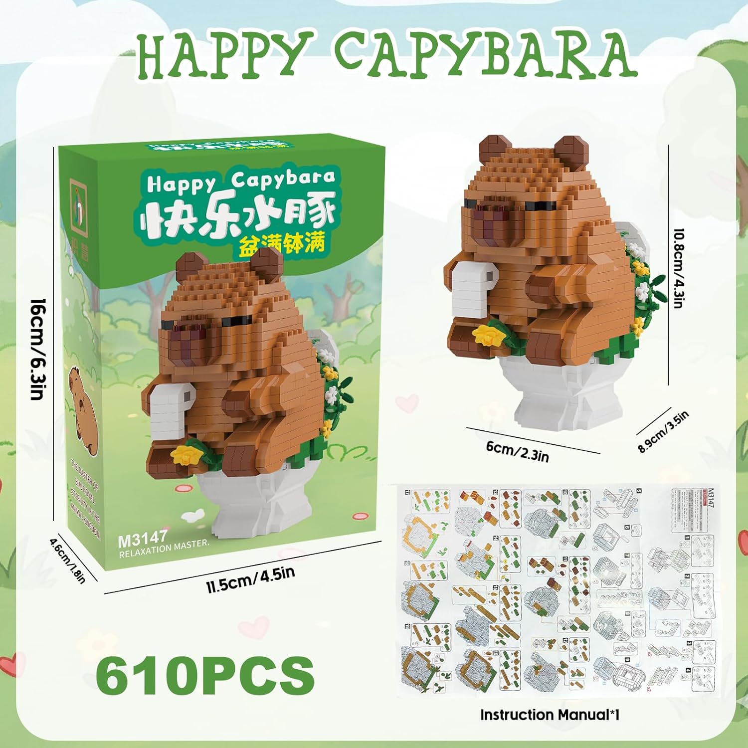 Capybara Building Blocks, 610 PCS Capybara Mini Building Block Sets, Capibara Micro Building Blocks, Party Favors Birthday Gifts for Adults