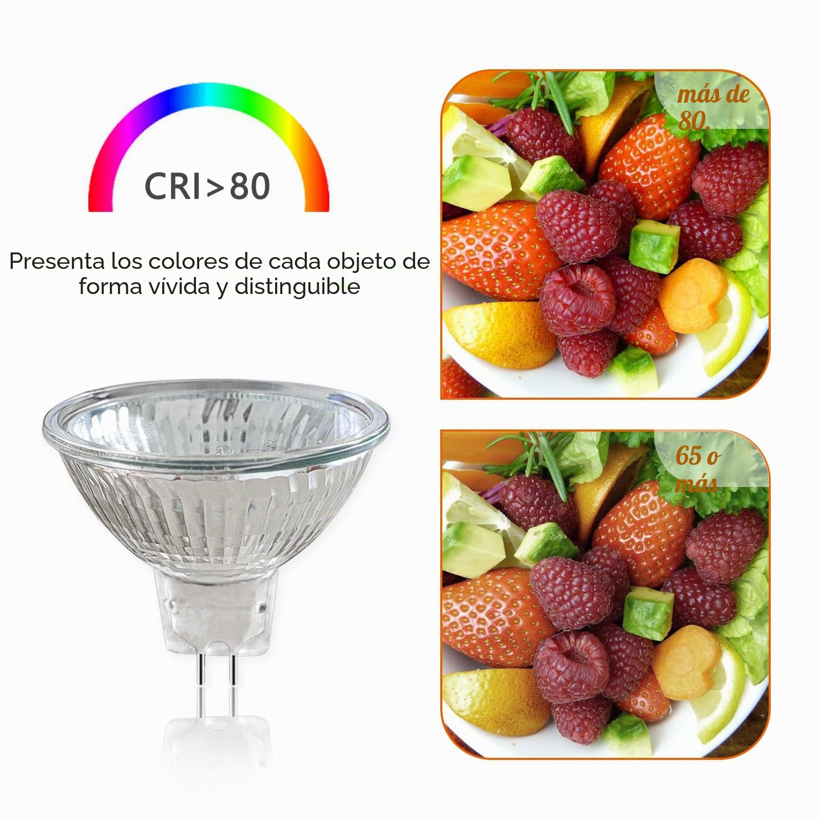 Caldarax Paquete de 8 Bombilla Halógena Reflectora GU5.3 12V 50W, Regulable Halógena Dicroica, 2700K Blanco Cálido, 660lm, Reflector Halógeno GU5.3 Foco, 36° Ángulo de Haz