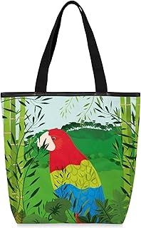 Sacolas de lona com zíper e bolso interno, bolsa de ombro feminina casual bolsa de mão papagaio árvores de pássaros, bolsas de compras reutilizáveis para cozinha, sacolas de lona para uso para livros, sacolas de compras, sacolas de presente, Multicor