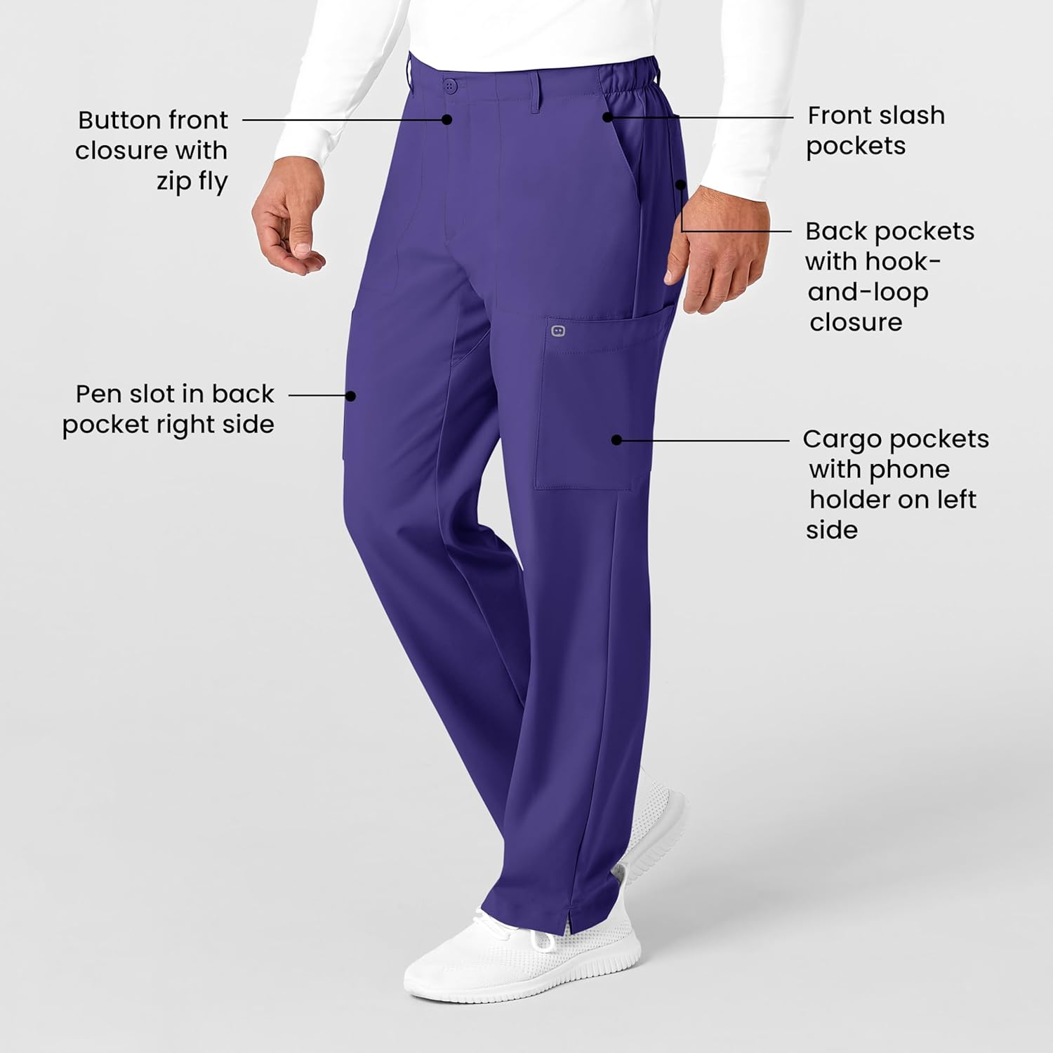 Wink W123 Men's Flat Front Cargo Scrub Pant, Grape, 4XL