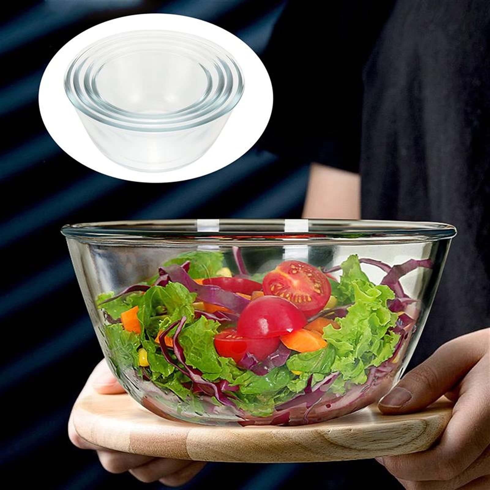 Miska do serwowania szklane miski 4 szt. przezroczyste szkło owoce miski do sałatek do jajek miski do bicia jajek mąka miska do pieczenia do mieszania (500 ml + 800 ml + 1050 ml + 1600 ml) miska do sałatki na zupę na ramen miska
