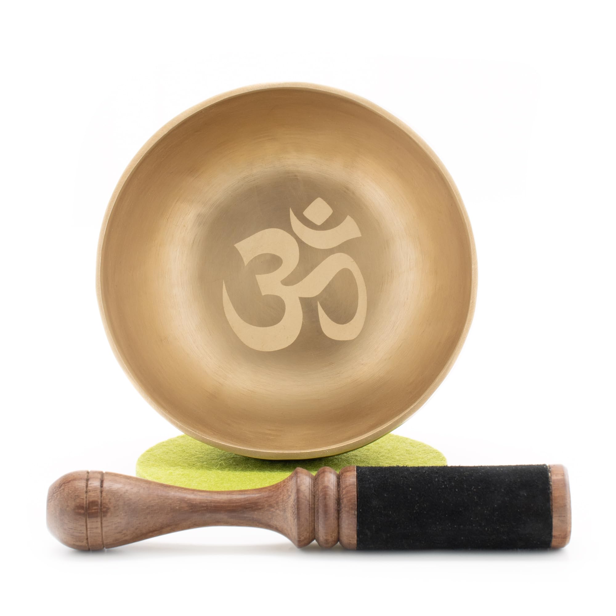 Tybetańska misa dźwiękowa ok. 350 g z grawerunkiem OM – ręcznie kuta w Nepalu – Fair Trade – do medytacji, jogi i uważności – w zestawie pałeczka i podkładka