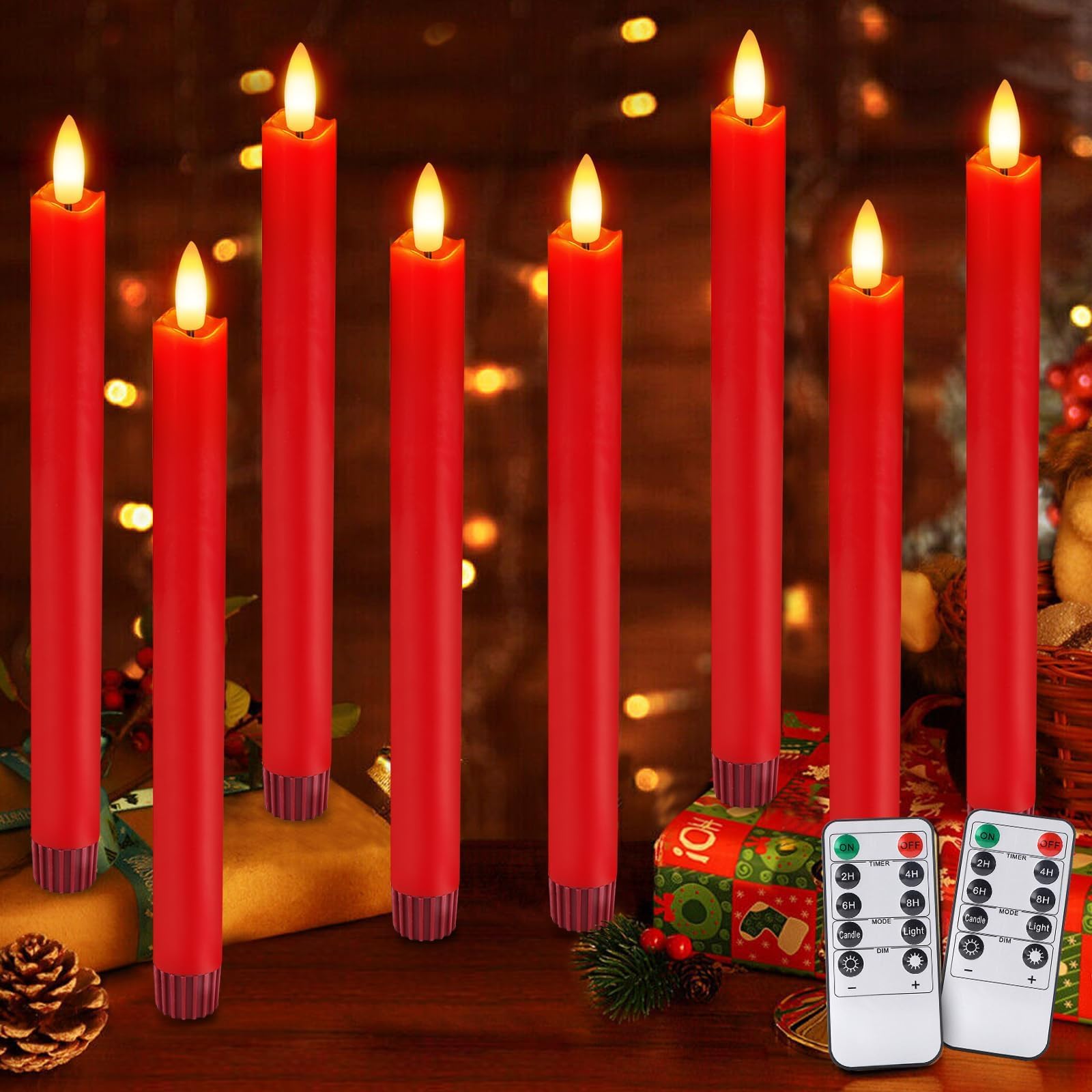 OCATO Flameless Candles with Remote Battery Operated Window Candles 8 Pack | 9.6" Real Wax LED Flickering Flameless Taper Candles 3D Wick Lights Halloween Christmas Wedding Party Decorations
