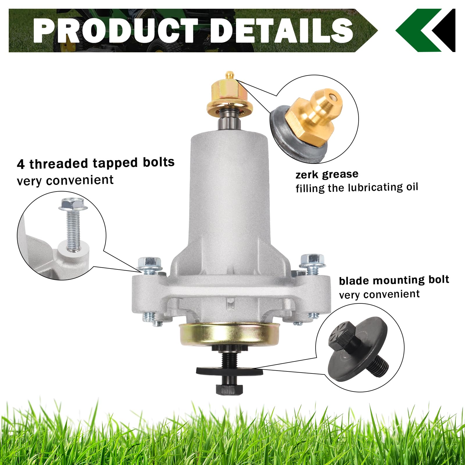 CheeMuii Paquete de 3 piezas de husillo para cortacésped Husqvarna YTH22V46 YTH24V48 YTA18542 Craftsman Ariens Poulan de 42 pulgadas, 46 pulgadas, 48 pulgadas, 54 pulgadas, piezas de repuesto para