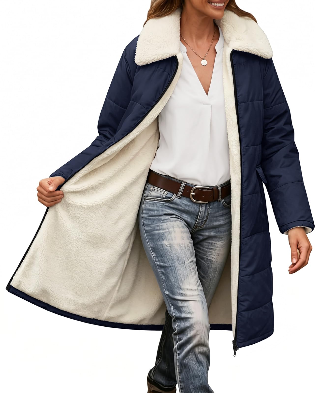 heekpek Manteau Long Femme Hiver Veste Polaire Parka Chaud Matelassée Manteaux Zippé Doudoune mi Longue Jacket Casual Blouson avec Poches