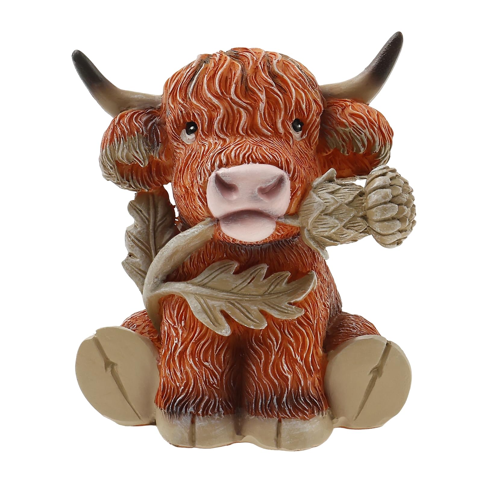Ktcina 1Pcs Highland Thistle Cow Statue Realistic Resin Highland Cow Figurine Decor Cute Hyland Cows Figure Ornament For Farmhouse Garden Kitchen Home Bedroom Desk Decoration(1Pcs)