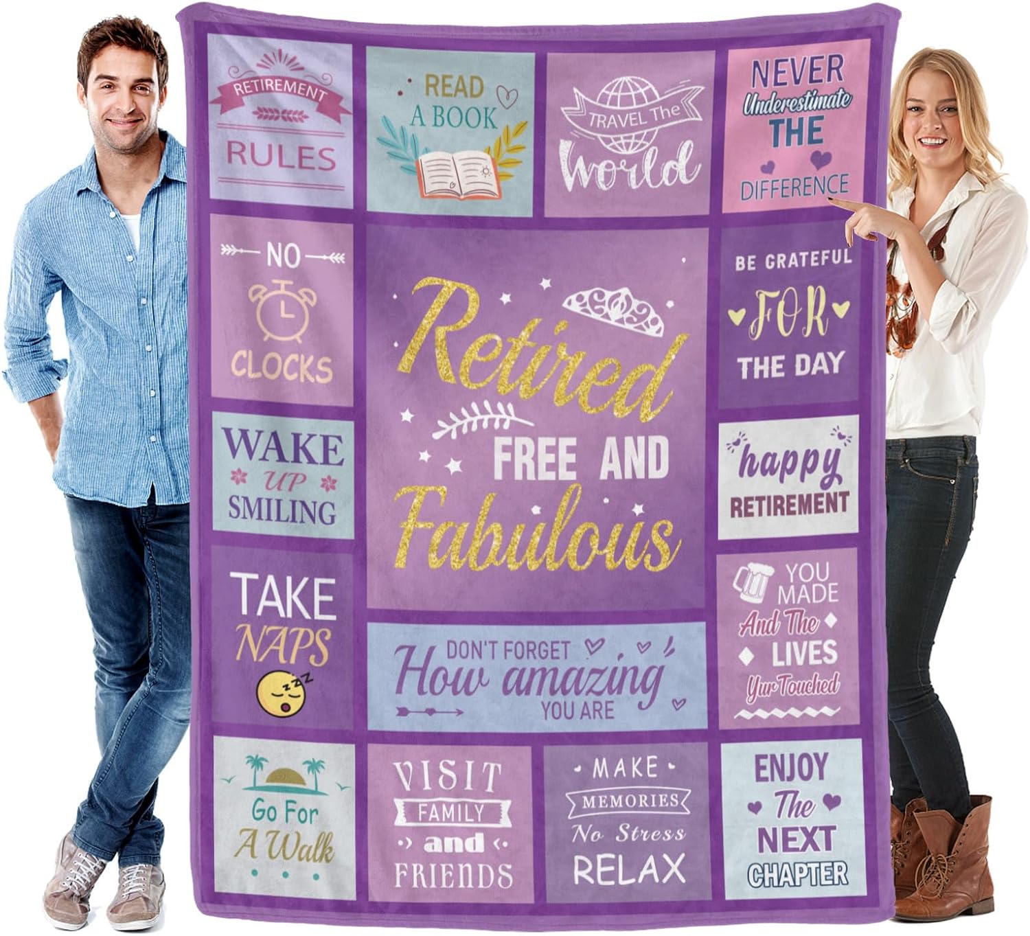 Retirement Gifts for Women,Best Retirement Gifts Ideas, Funny Farewell Gifts for Coworkers Women,Sister,Friend,Coworker Leaving Gift Throws Retirement Blankets(Purple 80"x60")