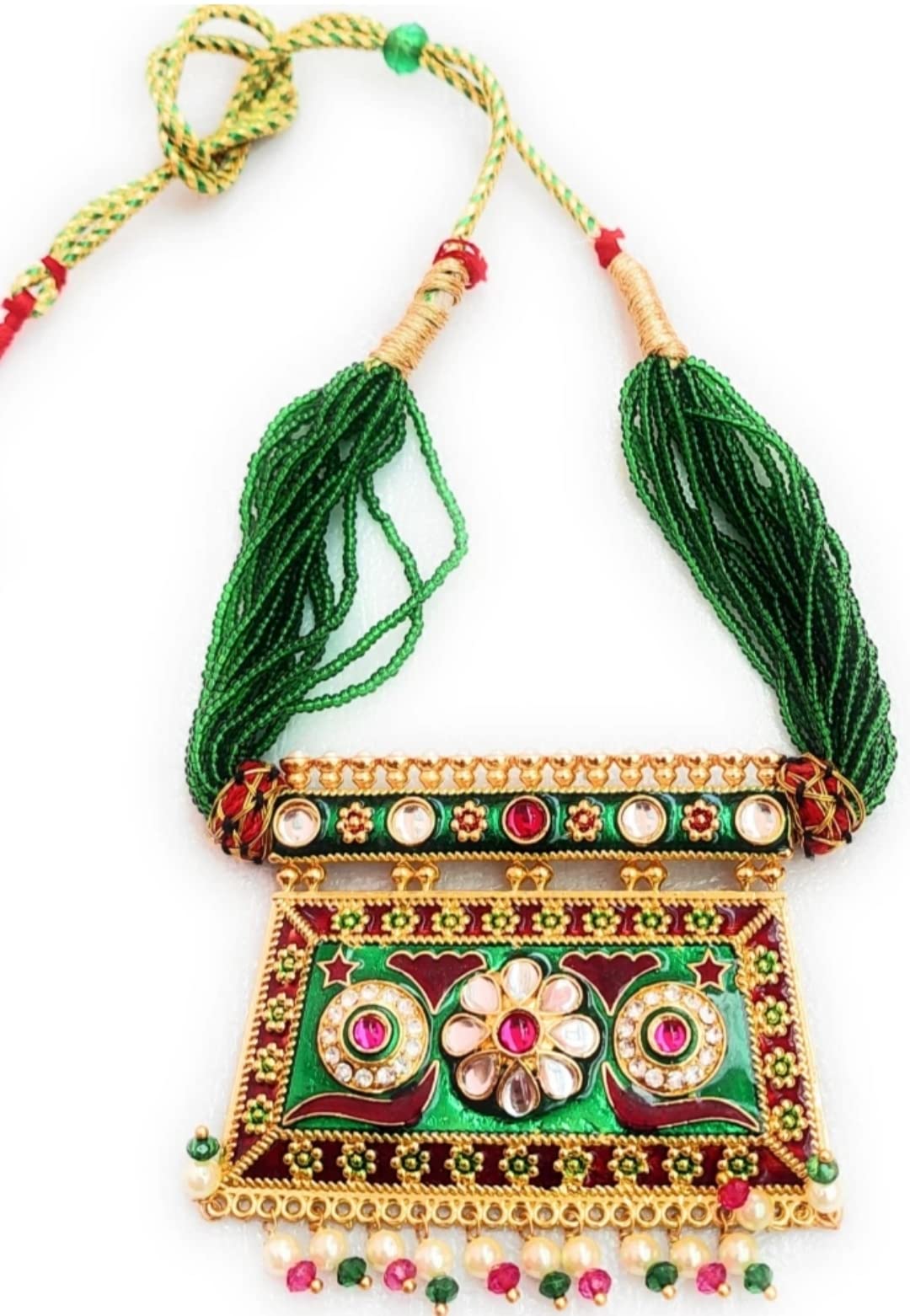 NIKYANKA rajasthani red green stones choker necklace aad rajputi for womens and girls (B0BBH8TBPY) Amazon Price History, Amazon Price Tracker