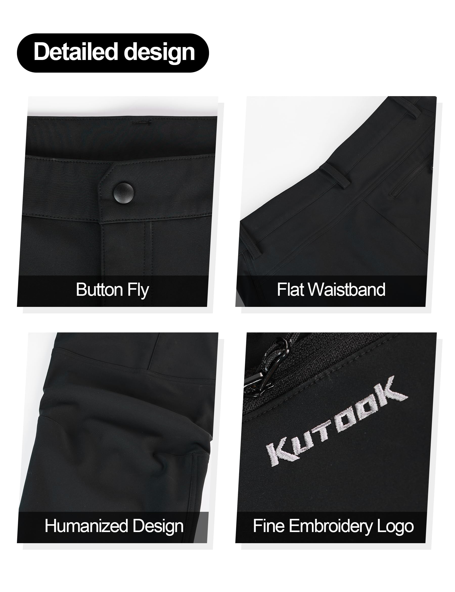 KUTOOK Pantalones Softshell Hombre Largos Cortaviento Invierno Antiarañazos Elástico con 4 Bolsillos Trekking Outdoorsport HP500