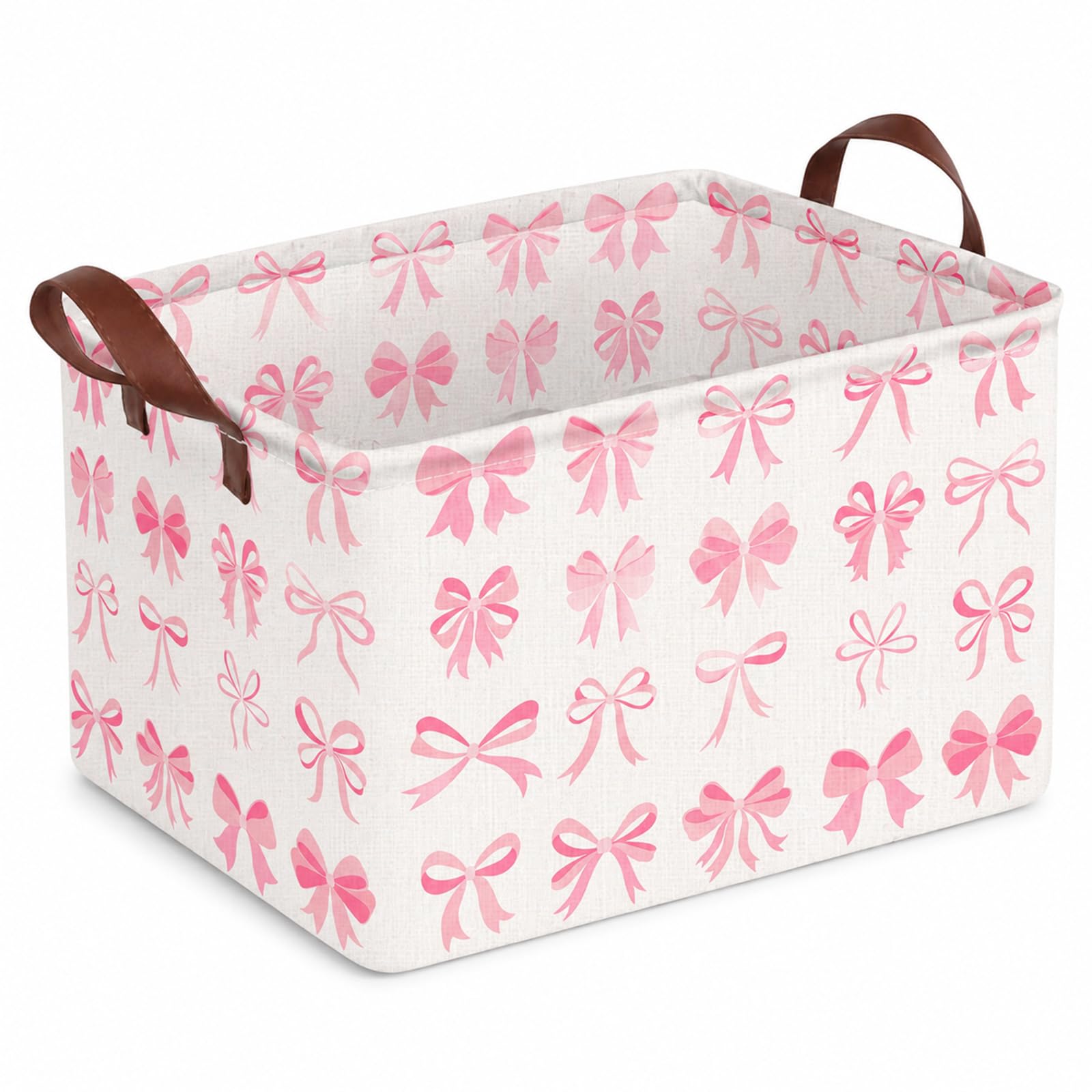 Pink Basket for Toys, Art Supplies, Small Laundry Basket, Pink Bow Hamper Basket for Baby Shower Gifts