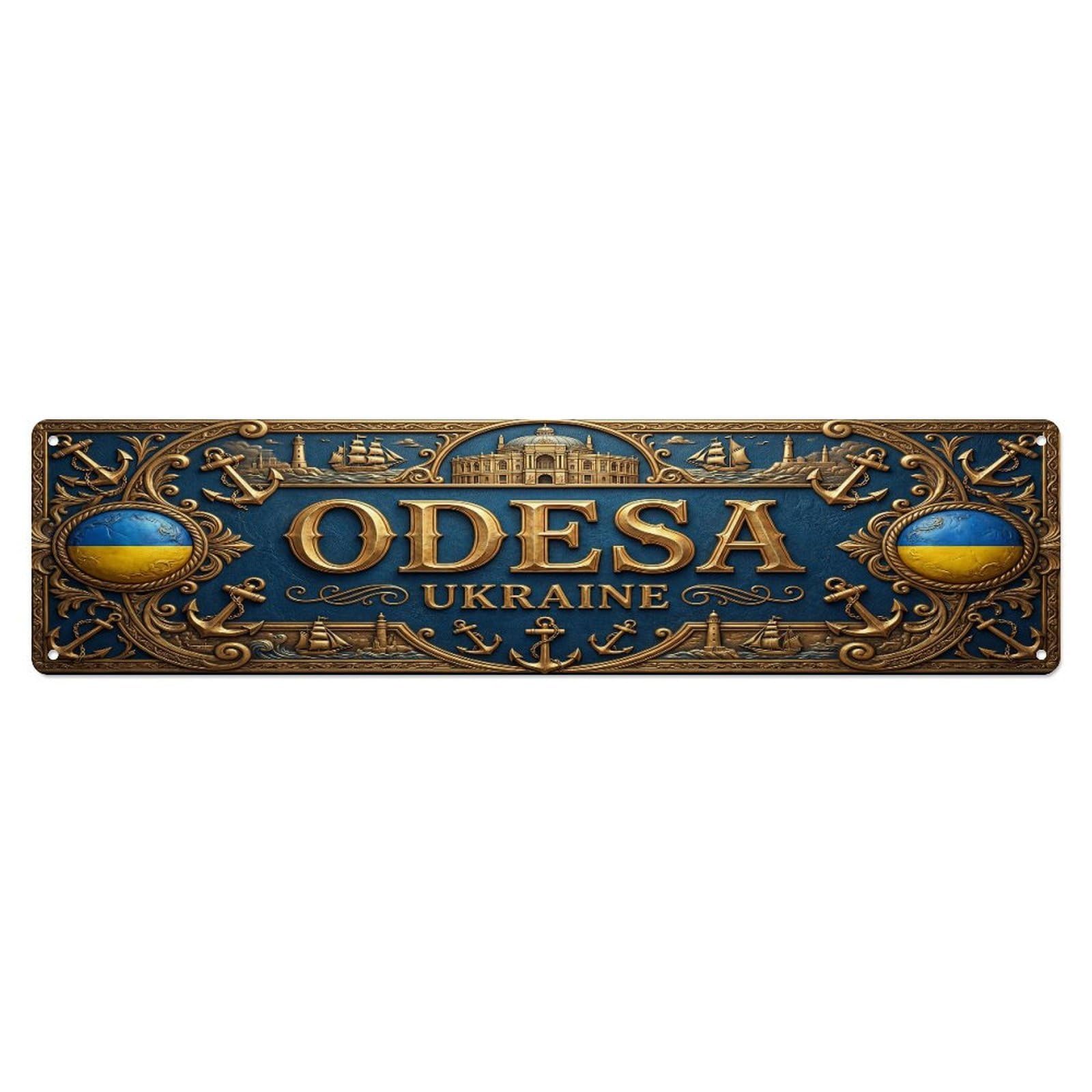 Vintage Odesa Ukraine Flag Pattern Metal Tin Sign