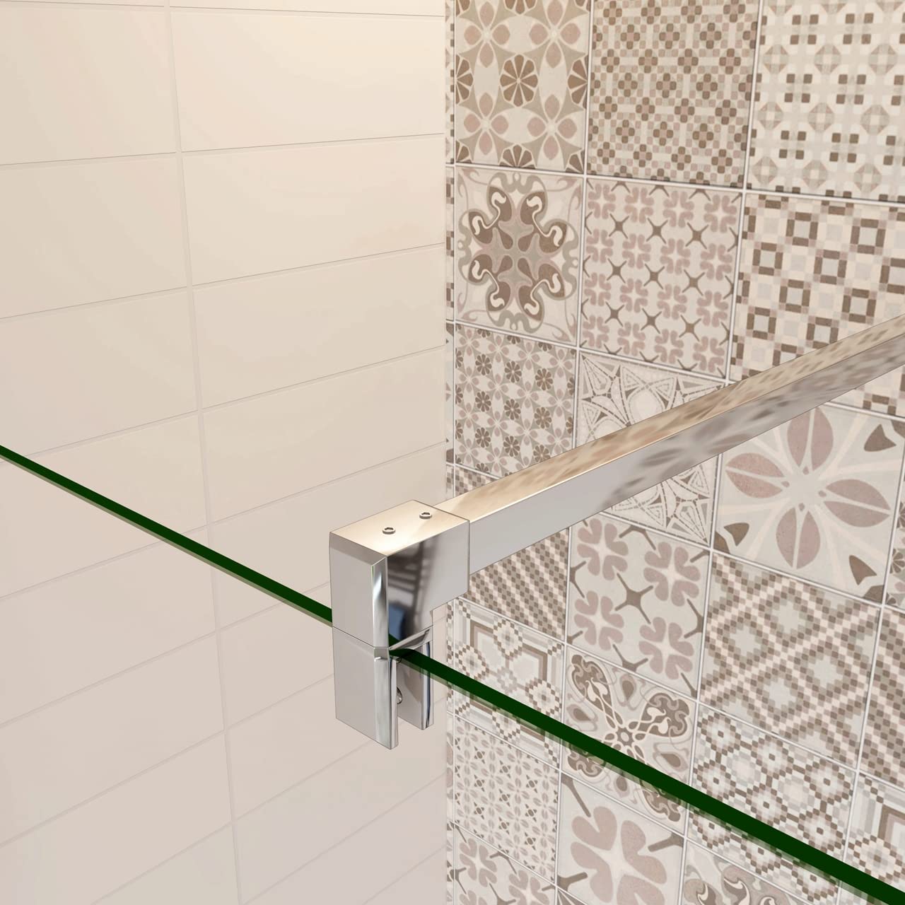Doccia Walk In 100x200cm Vetro 10mm Barra 90cm Tagliabile | Cromo Lucido, Parete Doccia Anticalcare, Trasparente Vetro Temperato, Parete Fissa
